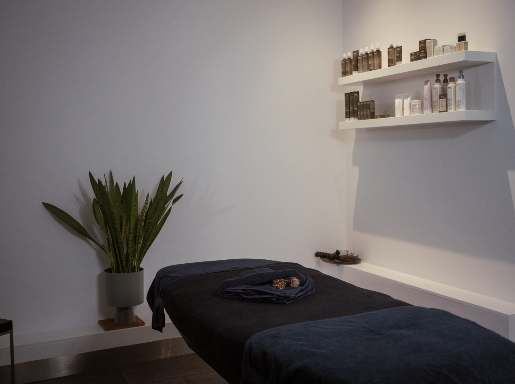 Massagekamer van By Imogen Heiloo met behandelbed en plant